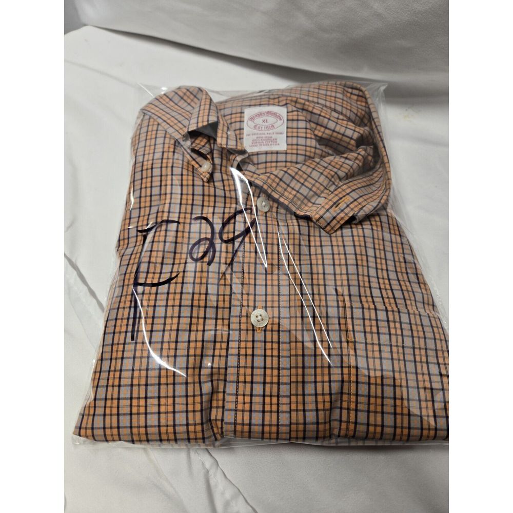 Brooks Brothers Mens XL Orange Plaid Shirt Supima Cotton Button Up Short‎ Sleeve - Picture 6 of 6